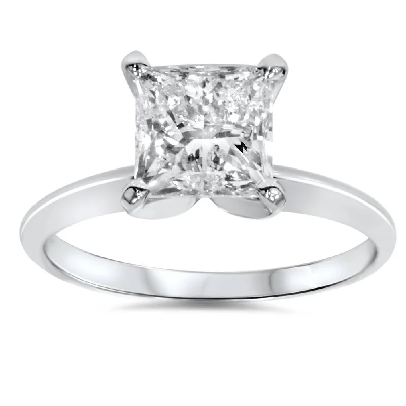 Affordable engagement rings for women-1ct Solitaire Princess Cut Diamond Engagement Ring 14K White Gold