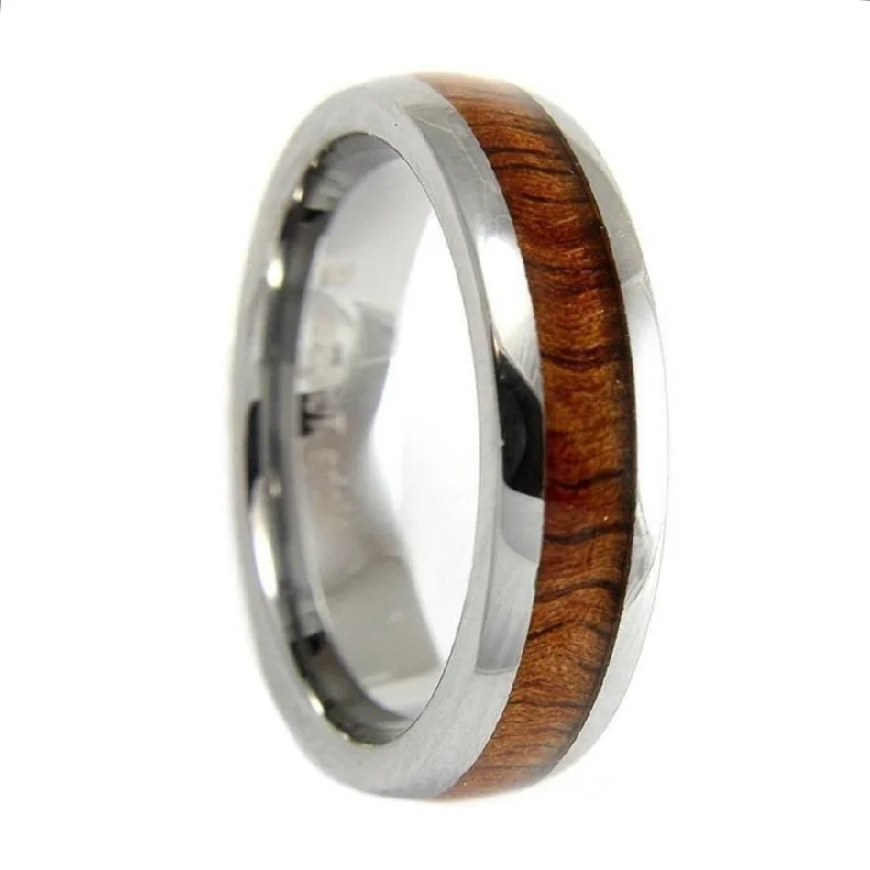 Women’s rings with birthstones-Tungsten Wedding Band with Hawaiian Koa Wood Inlay