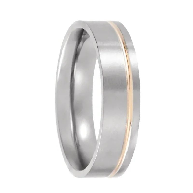 Women’s vintage rings-Rose Gold Asymmetrical Grooved Titanium Men's Wedding Band