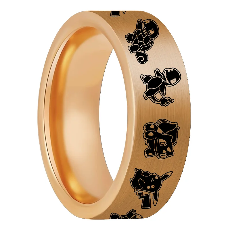 Women’s sapphire and diamond rings-Pokémon Brushed Rose Gold Tungsten Men's Wedding Band