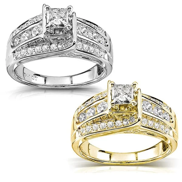 Women’s oval engagement rings-Annello 14k Gold 7/8ct TDW Princess Diamond Engagement Ring