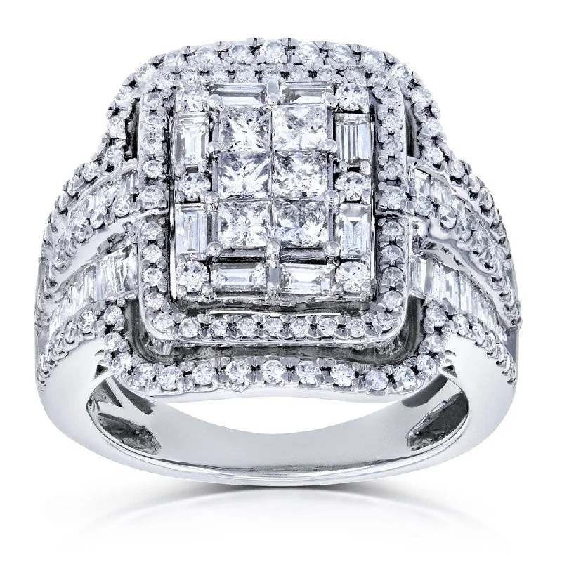 Engagement rings with platinum and diamonds-Annello by Kobelli 14k White Gold 2ct TDW Diamond Halo Engagement Ring