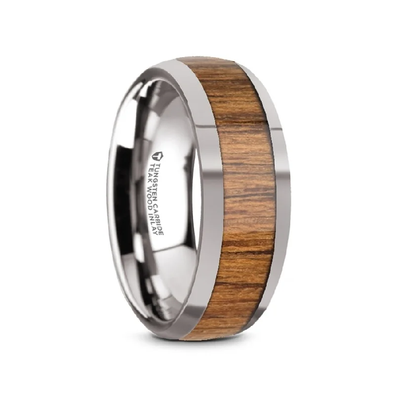 Women’s rings for casual wear-Teak Wood Inlay Tungsten Men's Wedding Band