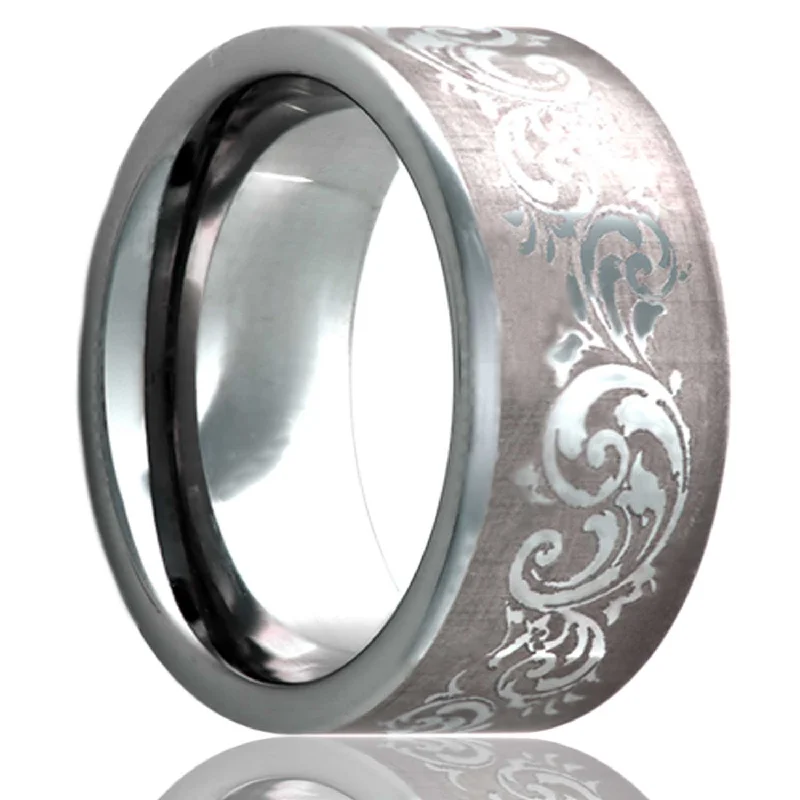 Unique birthstone rings for women-Swirl Pattern Tungsten Wedding Band