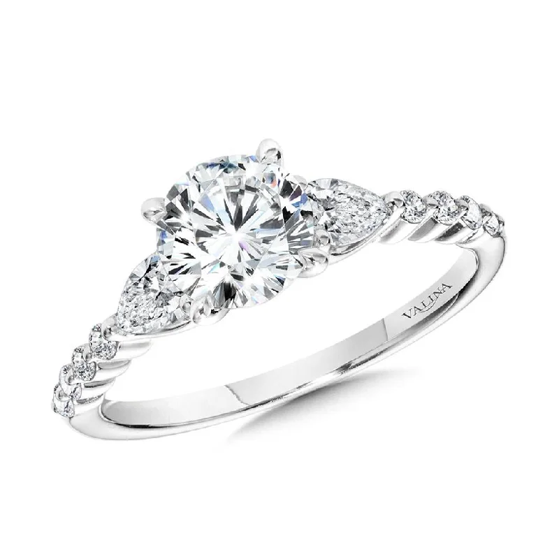 Engagement rings with twisted diamond bands-14K White Gold Pear-Accented Three-Stone Shared Prong Diamond Engagement Ring