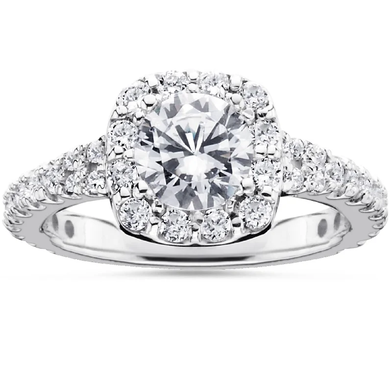 Engagement rings with platinum and sapphire-2 1/2Ct Cushion Halo Enhanced Diamond Engagement Ring 14K White Gold