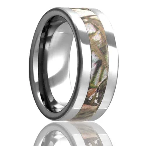 Elegant engagement rings for women-Leaf Camo Inlay Tungsten Men's Wedding Band