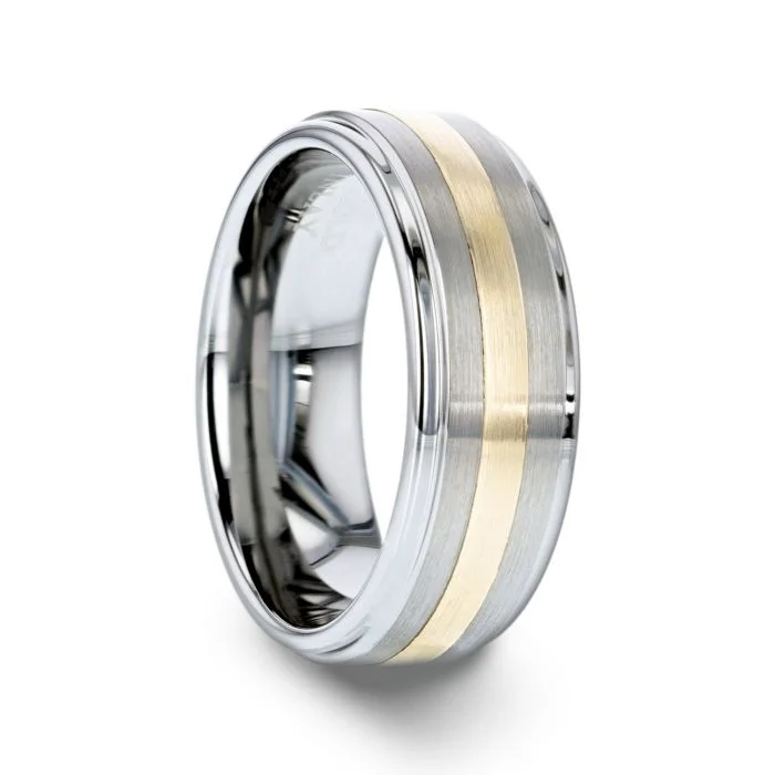 Stylish women’s rings-Tungsten Men's Wedding Band with Gold Inlay