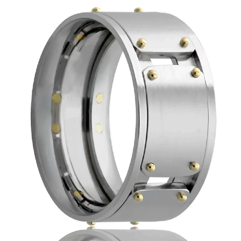 Elegant engagement rings for women-Cobalt Men's Wedding with 14k Yellow Gold Rivets