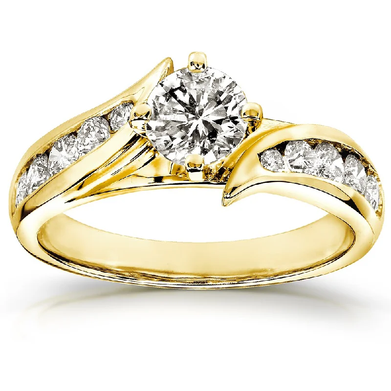 Engagement rings with twisted bands-Annello by Kobelli 14k Yellow Gold 1ct TDW Round Diamond Bypass Engagement Ring