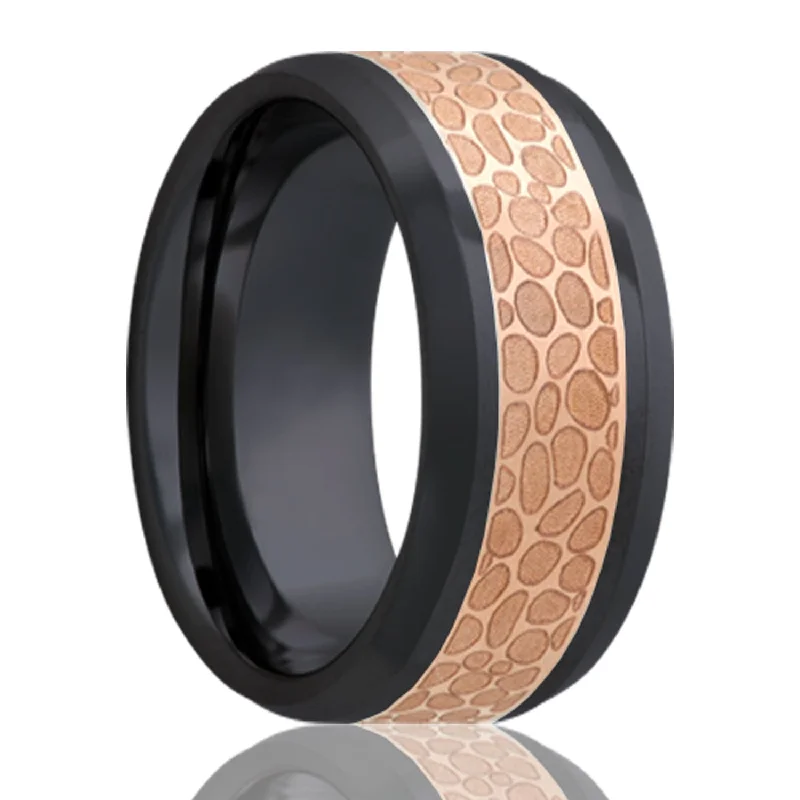 Women’s rings with opal stones-Copper Inlay Zirconium Wedding Band with Beveled Edges