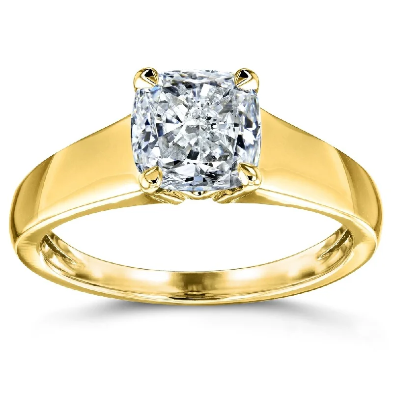 Unique gemstone engagement rings-Annello by Kobelli 14k Yellow Gold 1 Carat Cushion Solitaire Diamond Engagement Ring