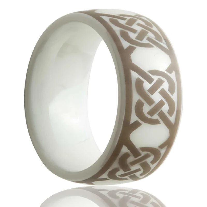 Stylish women’s rings-Celtic Twist Knot Domed White Ceramic Men's Wedding Band