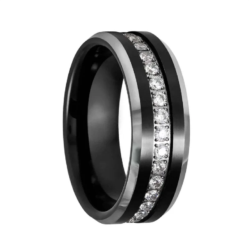 Women’s rings with rare gemstones-Eternity Cubic Zirconia Black Tungsten Men's Wedding Band