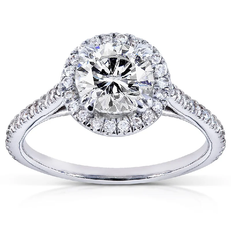 Engagement rings with oval diamonds-Annello by Kobelli 14k White Gold 1 1/4ct TDW Round-cut Diamond Halo Engagement Ring