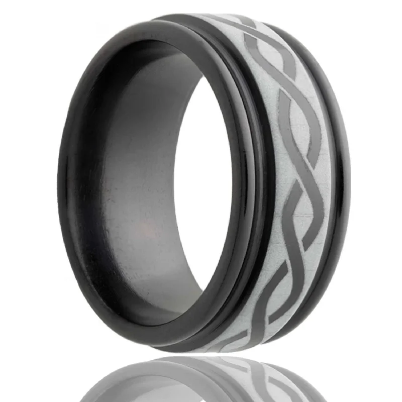 Custom-designed women’s rings-Infinity Waves Grooved Zirconium Wedding Band