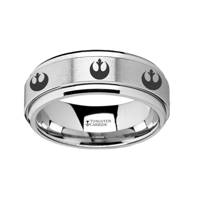 Elegant women’s diamond rings-Rebel Alliance Starbird Engraved Star Wars Spinner Tungsten Wedding Band