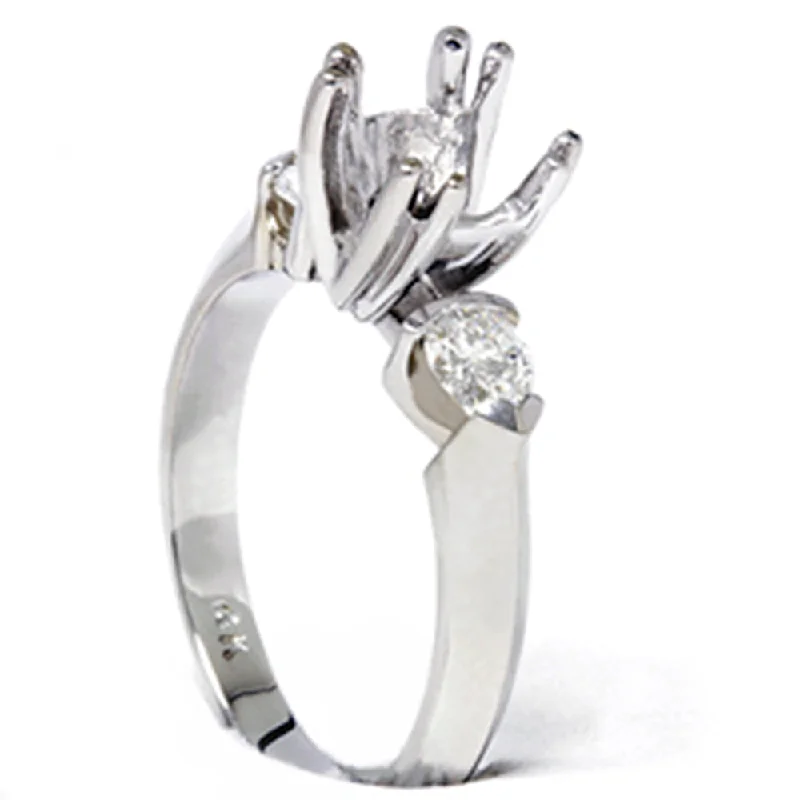 Engagement rings with halo settings and diamonds-Pear Shape Diamond Engagement Mount Ring Setting 14K White Gold