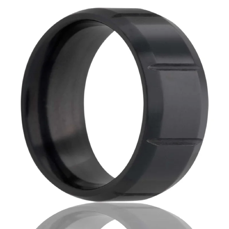 Minimalist rings for women-Vertical Grooved Zirconium Wedding Band