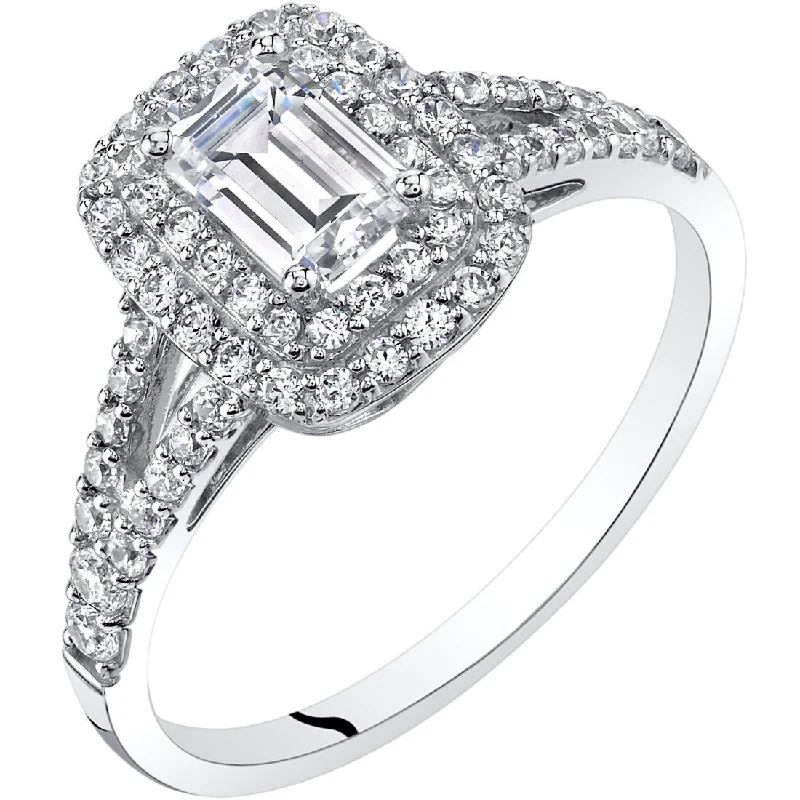 Unique gemstone engagement rings-14k White Gold Emerald Cut Cubic Zirconia Engagement Ring