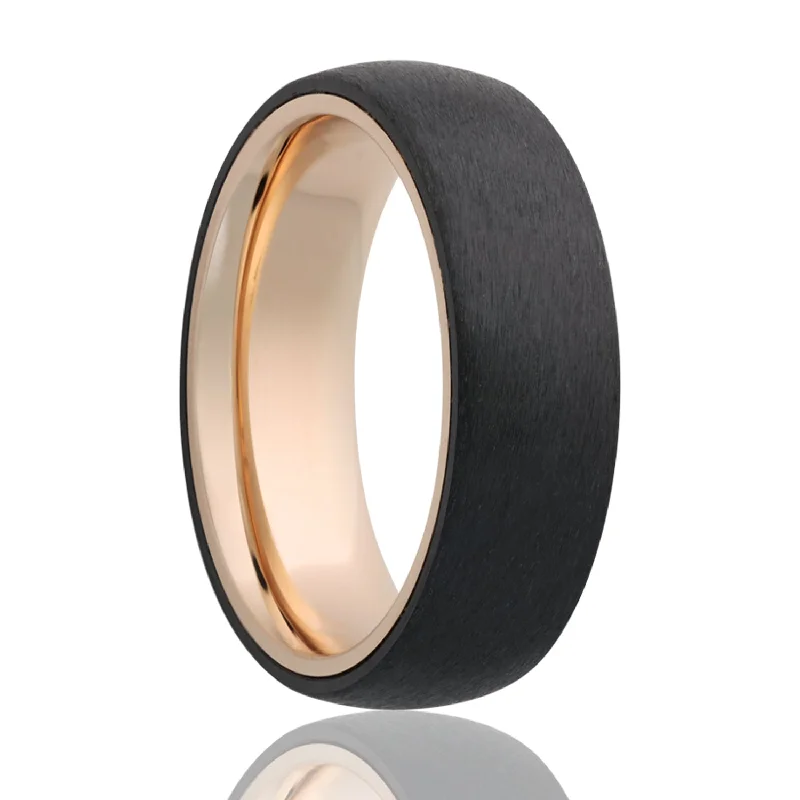 Women’s ring with a diamond halo-Satin Finish Zirconium Wedding Band with 14k Gold Sleeve