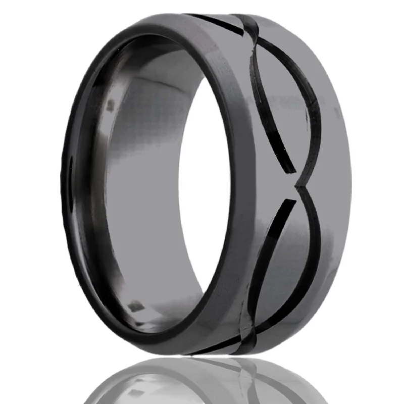 Unique wedding bands for women-Infinity Waves Zirconium Men's Wedding Band with Beveled Edges