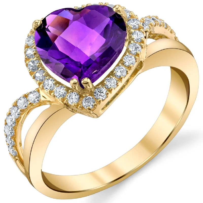 Engagement rings with hidden halos-14k Yellow Gold 2.25ct Amethyst Gemstone Engagement Ring