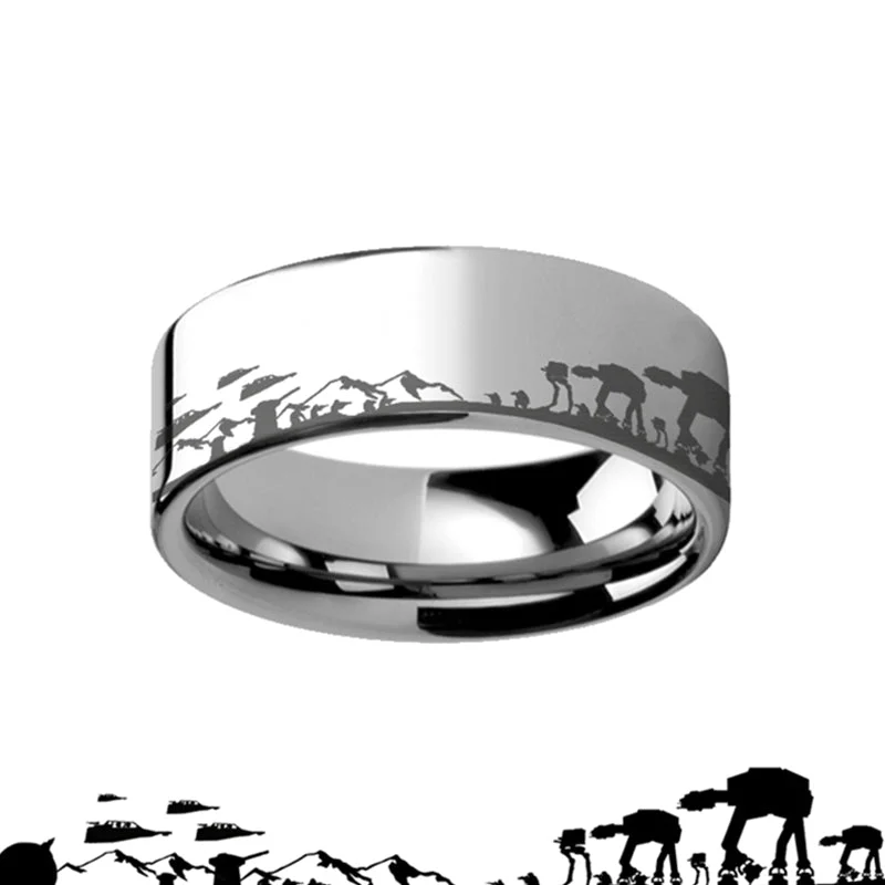 Trendy fashion rings for women-Star Wars Hoth Battle Titanium Wedding Band