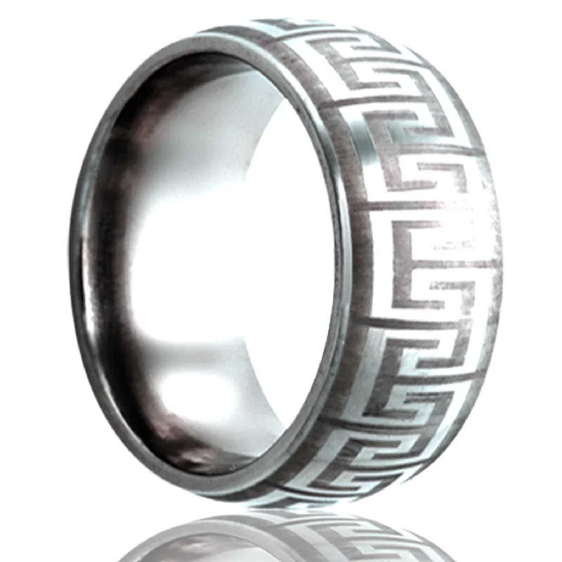 Unique women’s wedding bands-Greek Key Engraved Domed Cobalt Wedding Band