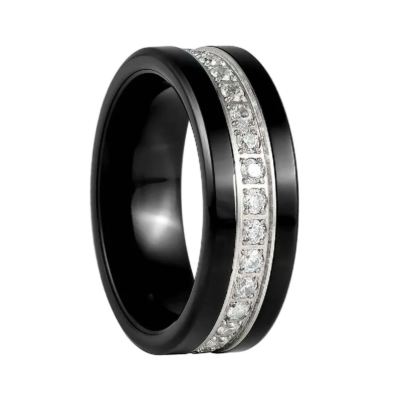 Elegant gold wedding rings for women-Eternity Cubic Zirconia Black Tungsten Men's Wedding Band