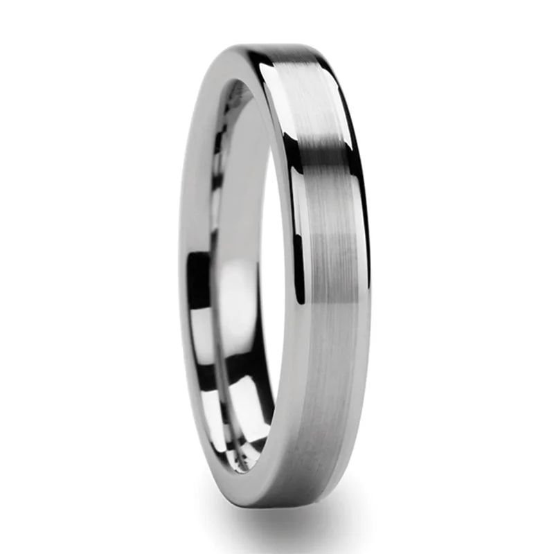 Women’s rings with aquamarine stones-Brushed Tungsten Women's Wedding Band with Polished Edges