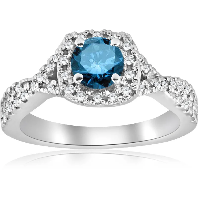 Affordable diamond engagement rings-1ct Blue Diamond Engagement Ring 14K White Gold