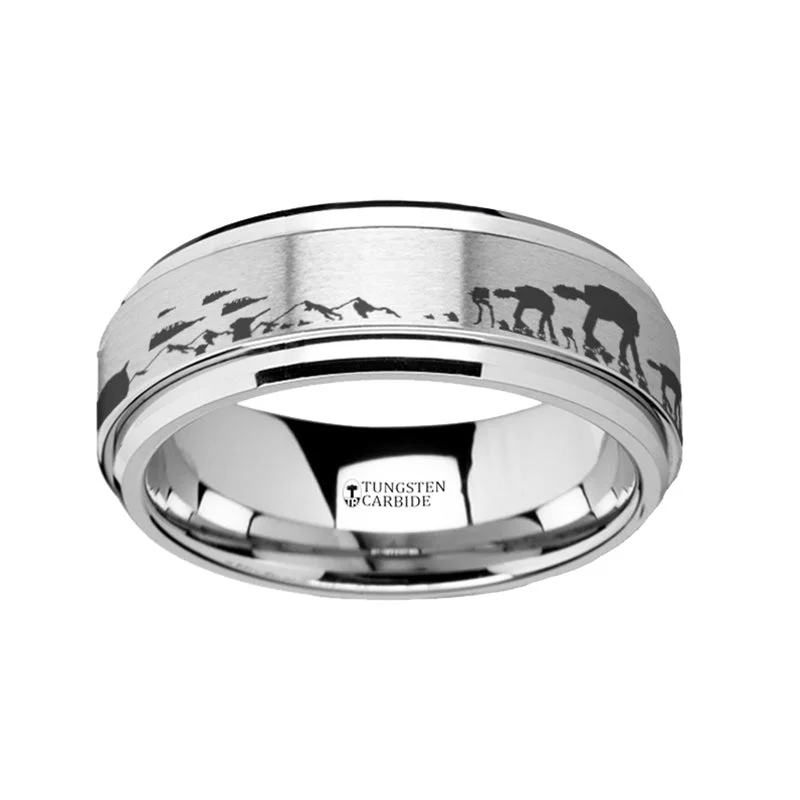 Women’s rings with rare gemstones-Star Wars Hoth Battle Spinner Tungsten Wedding Band