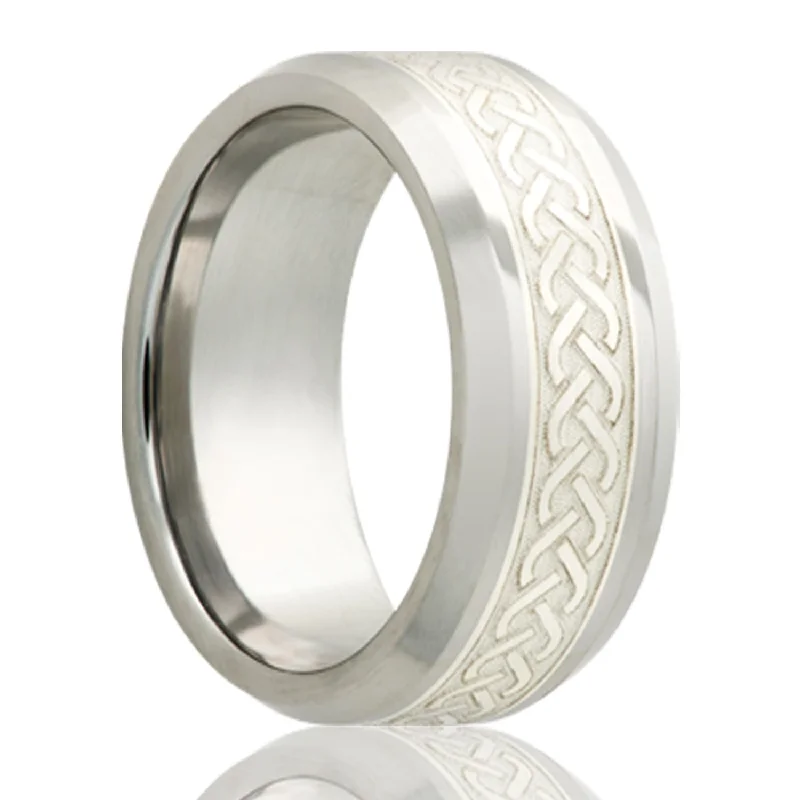 Personalized rings for women-Celtic Braid Silver Inlay Cobalt Men's Wedding Band with Beveled Edges