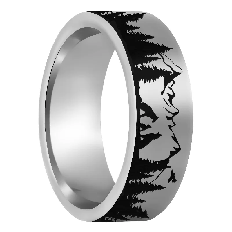 Women’s rings for casual wear-Wolf Landscape Scene Tungsten Men's Wedding Band