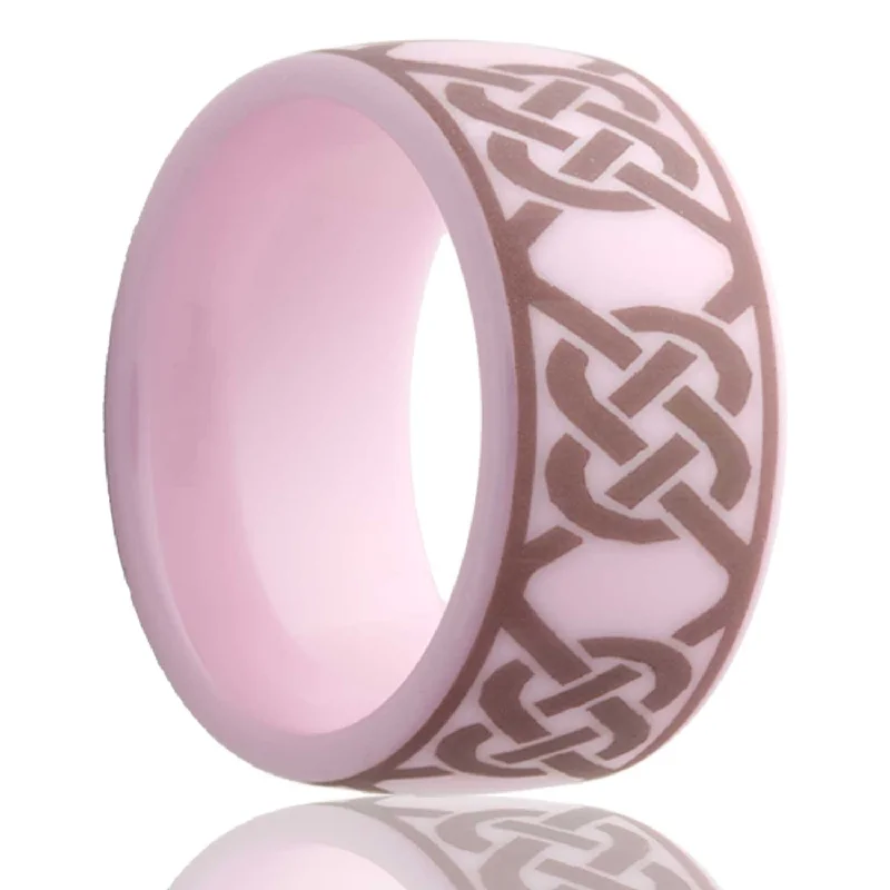 Women’s wedding rings-Celtic Twist Knot Domed Pink Ceramic Men's Wedding Band