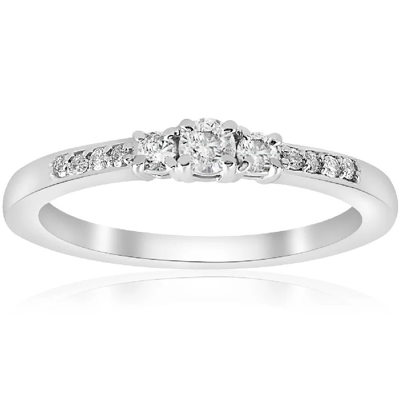 Women’s engagement rings with matching wedding bands-1/4ct Three Stone Round Diamond Engagement Ring 14K White Gold