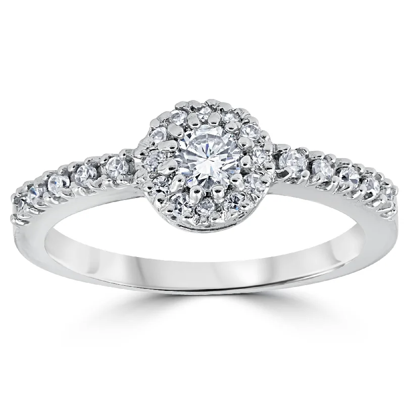 Engagement rings with oval-cut sapphires-5/8ct Pave Halo Lab Created Diamond Engagement Ring 14K White Gold