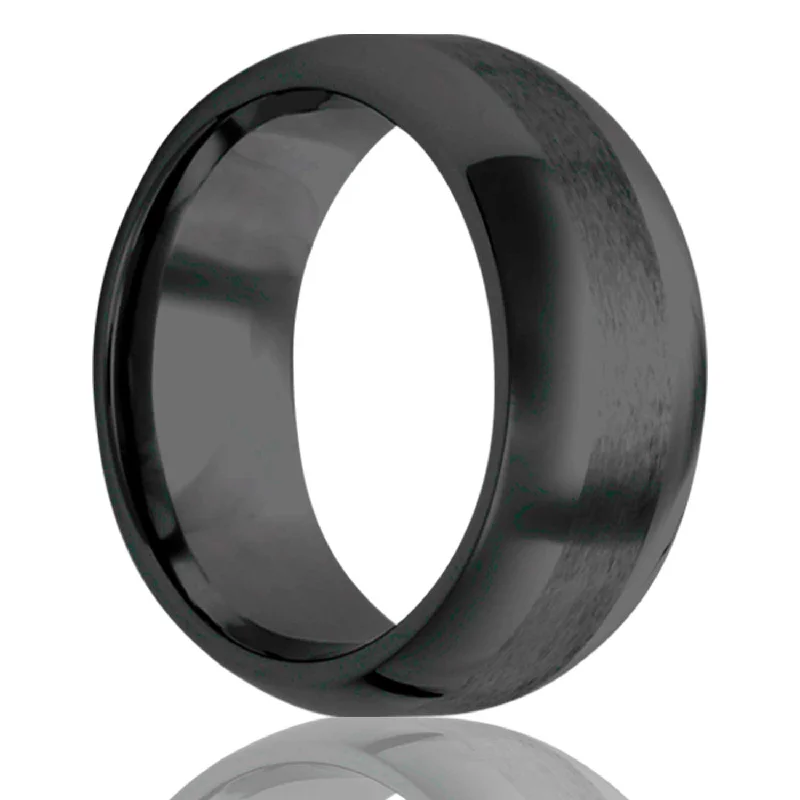 Women’s ring with a diamond halo-Domed Satin Finish Black Ceramic Wedding Band with Beveled Edges