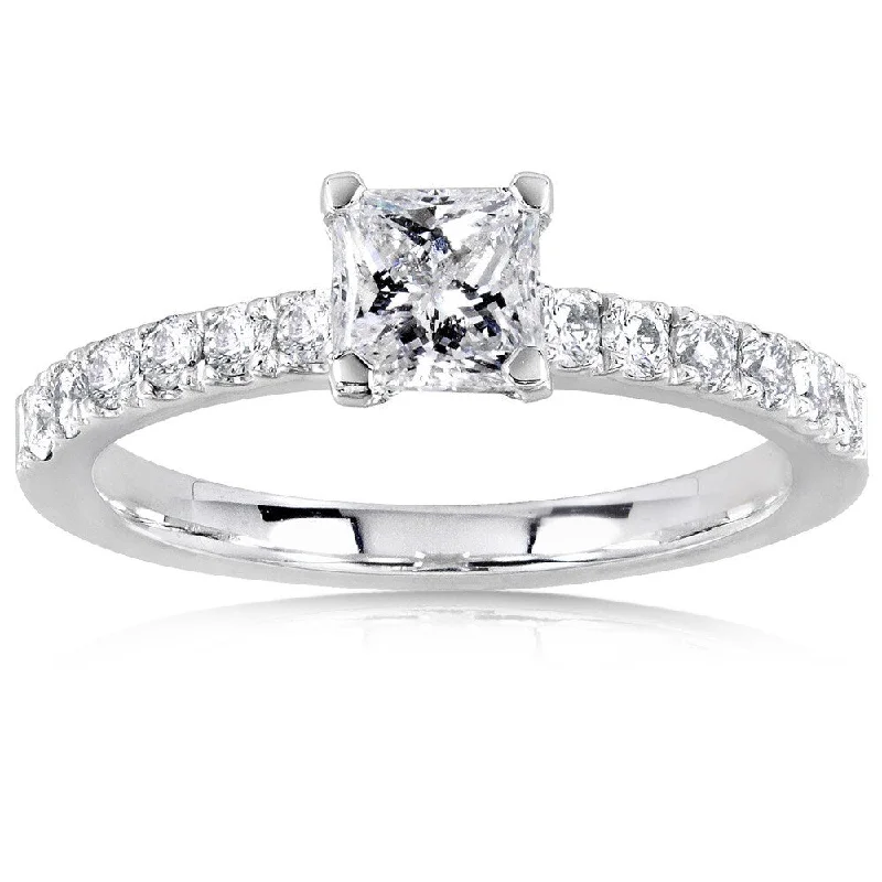 Engagement rings with split shank settings-Annello by Kobelli 14k White Gold 3/4ct TDW Princess Diamond Engagement Ring