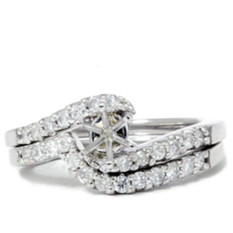 Engagement rings with three-stone design-1/2ct Semi Mount Engagement Curve Wedding Ring Set 14K