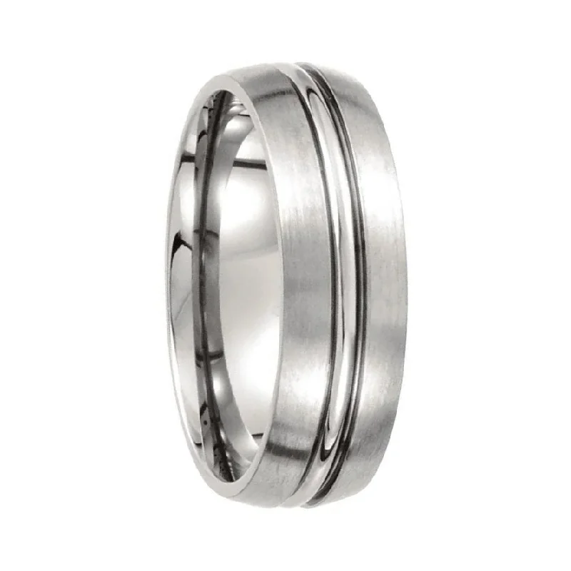 Women’s rings for formal events-Center Grooved Titanium Men's Wedding Band