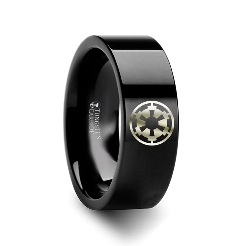 Custom silver rings for women-Star Wars Sith Imperial Emblem Black Tungsten Wedding Band