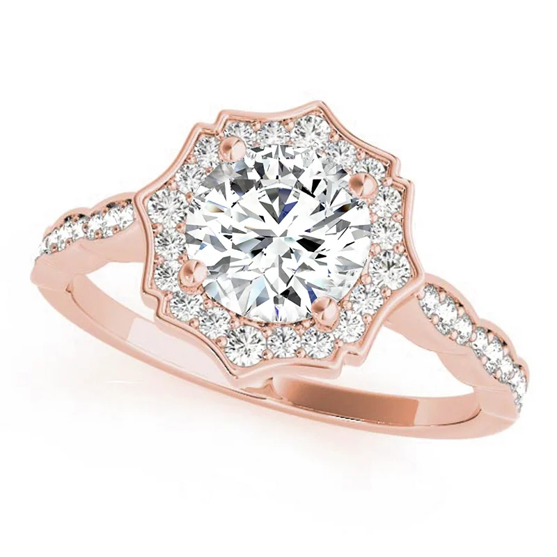 Engagement rings with diamond pave bands-Auriya 14k Rose Gold Lab Grown Round Diamond Halo Engagement Ring 0.50 to 5.00 ct. tw. (F-G VS)