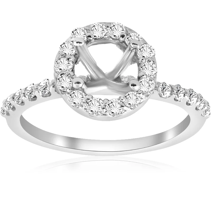 Women’s oval engagement rings-1/2ct Diamond Halo Engagement Ring Setting 14K White Gold