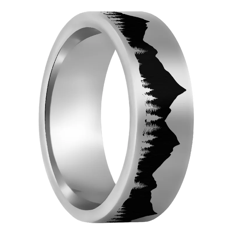 Affordable diamond rings for women-Treeline & Mountains Tungsten Men's Wedding Band