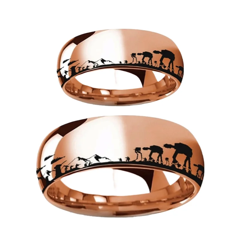 Women’s rings with opal stones-Star Wars Hoth Battle Rose Gold Tungsten Couple's Matching Wedding Band Set