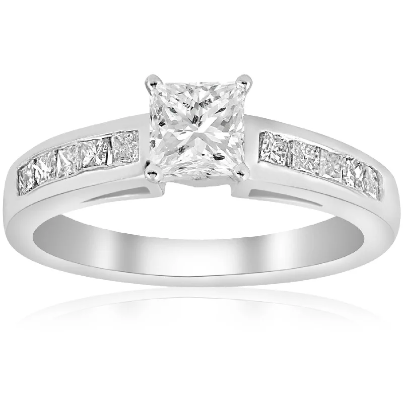 Women’s radiant cut engagement rings-1 1/4ct Princess Cut Diamond Engagement Ring 3/4ct ctr 14K White Gold