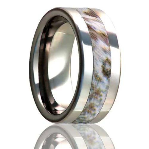 Platinum rings for women-Light Camo Inlay Titanium Men's Wedding Band