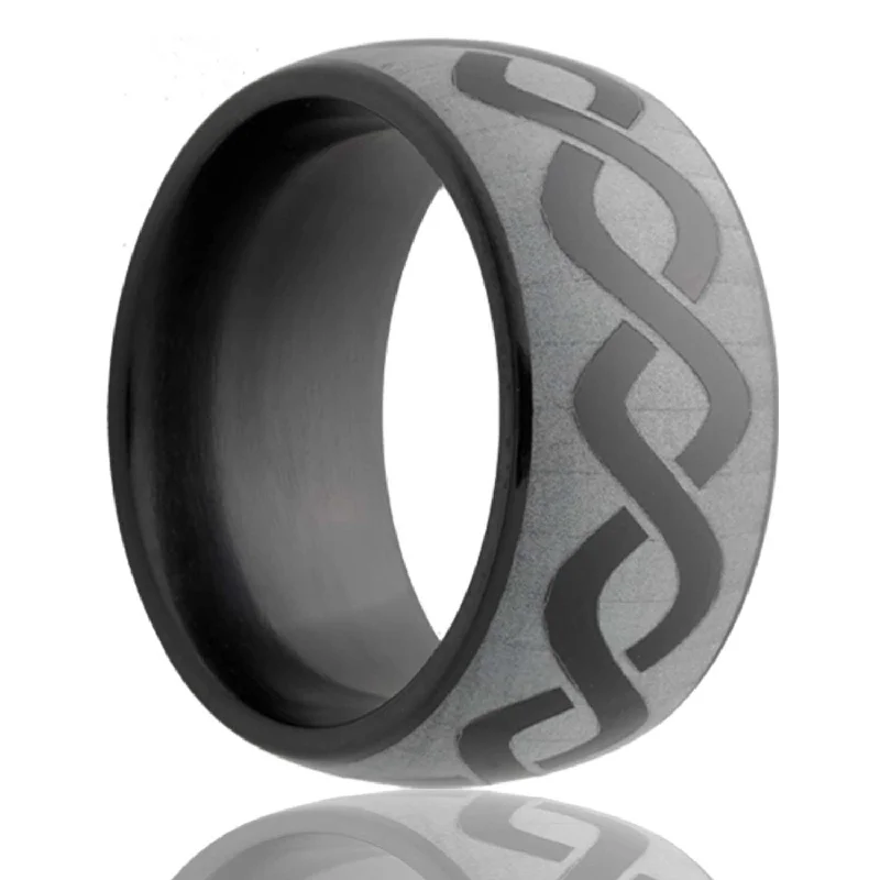 Statement rings for women-Infinity Waves Infinity Waves Domed Black Ceramic Wedding Band